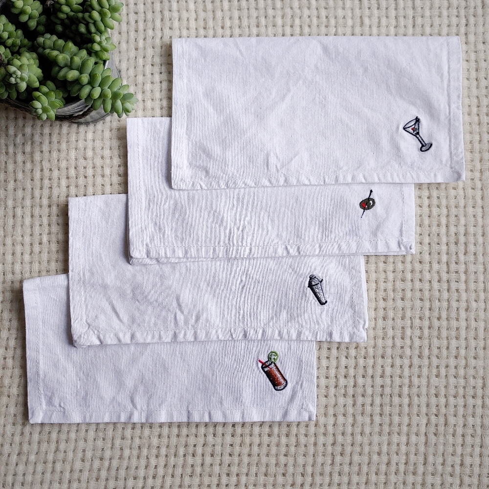 Vintage Embroidered Cloth Napkins Danica 100% Cotton Set of 4 Drinks Theme